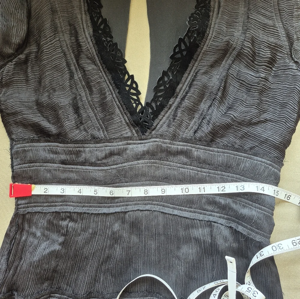 FENDI Dress Black Pleated Silk V Neck Ruffle 3/4 Sleeves RARE Italy Size 44 (8) - Picture 14 of 15